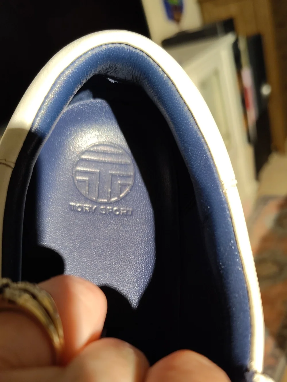 Tory Burch  Sport White Leather Sneakers with Navy Trim Size 10
